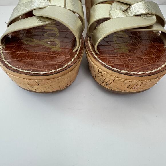 Sam Edelman Womens Raynere Slide Platform Sandals Size 8 Leather Cork Gold - Picture 6 of 10